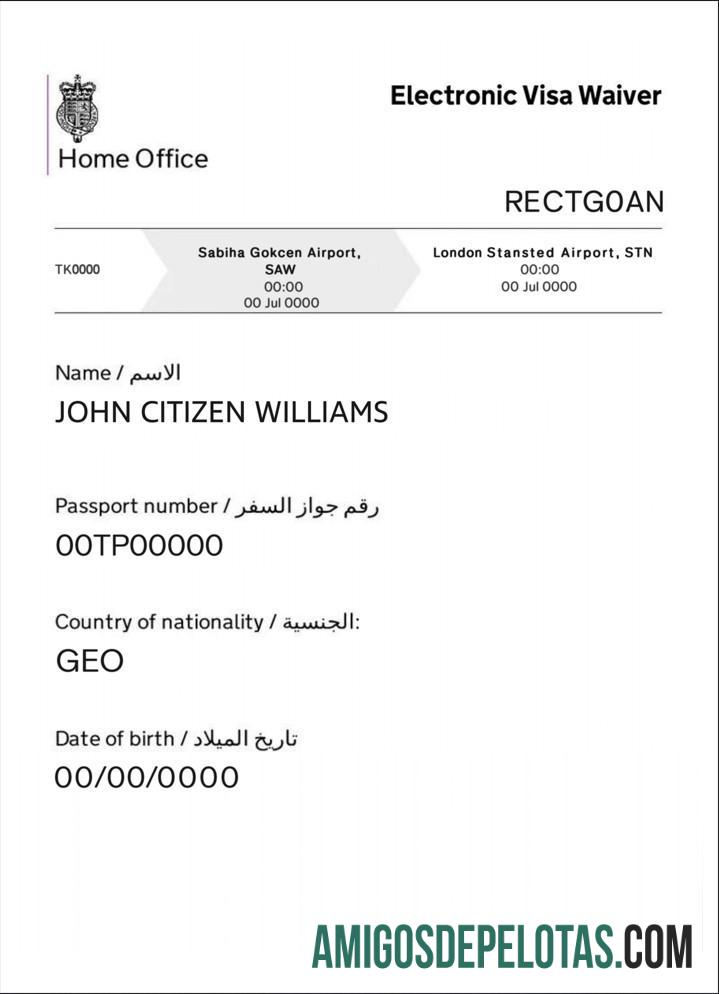 Isenção de visto eletrônico para o Reino Unido exemplo real